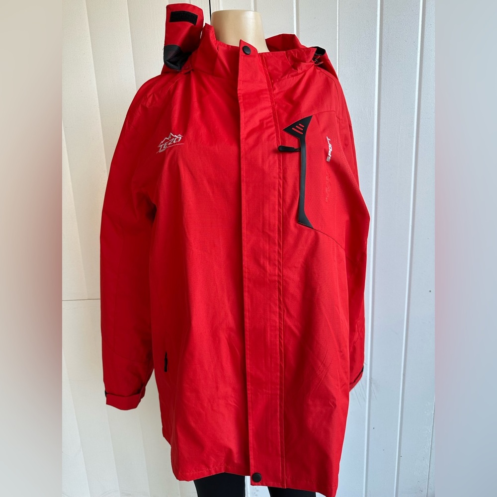 Tezo Mens Red Black Long Sleeve Windbreaker Hiking Rain Jacket Size Large